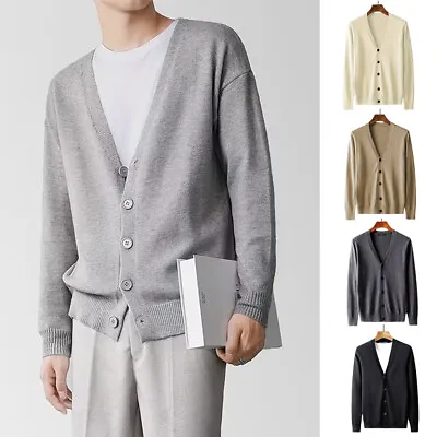 Men V Neck Cardigan Knitted Jumper Long Sleeve Button Warm Business Sweater Top♪ • $6.99