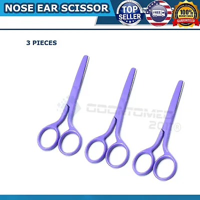 3 FACIAL  Mustache Nose Ear Hair Remover Scissors Trimmer W/ Safety Tips PURPLE • $8.90