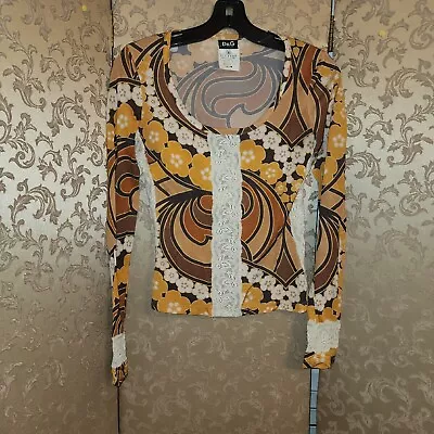 Dolce & Gabbana Vintage Y2K Yellow Brown Multi-Color Lace Top Size Small S • $79.99