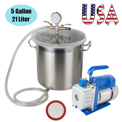 $189 • Buy 5 Gallon Vacuum Chamber 3CFM Single Stage Pump Degassing Silicone 220ml Oil Tool