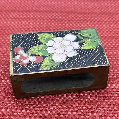 Chinese Cloisonné Enamel Brass MATCH BOX Holder Matches Vintage Antique Flowers • $25