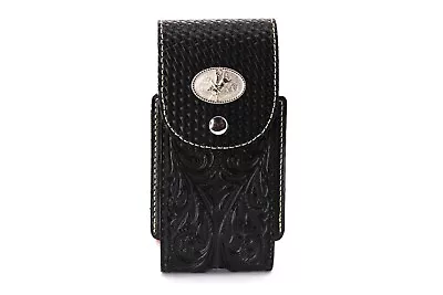 Western Bull Rider Black Leather Phone Holster Holder Magnetic Fit Phone 6x3'' • $17.99