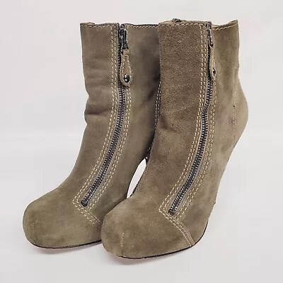 L.A.M.B Gwen Stefani Mika Zip Front Olive Green Suede Boots Womens Size 6 M • $39.99