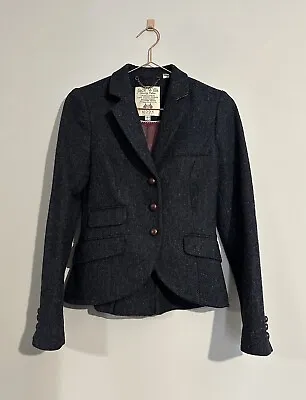 Jack Wills Moon Navy 100% Wool Herringbone Tweed Hacking Riding Jacket Blazer 8 • £45