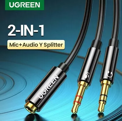 3.5mm Audio Splitter AUX Female To 2 Dual Male MIC And Sound TRS Cord Ugreen • $10.49