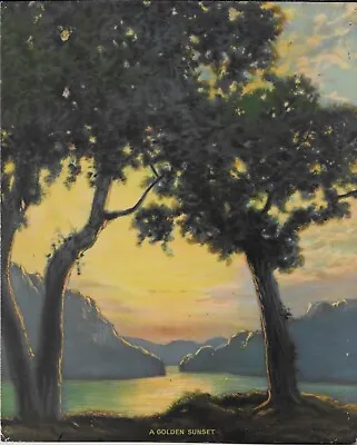 R. Atkinson Fox Lake Mountains Trees A Golden Sunset 8.25 X6.75  Print 1920s • $69.99