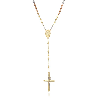 $394.25 • Buy 10K Tri-Color Gold 2.5mm Diamond Cut Ball Beads Rosary Chain Necklace 18 