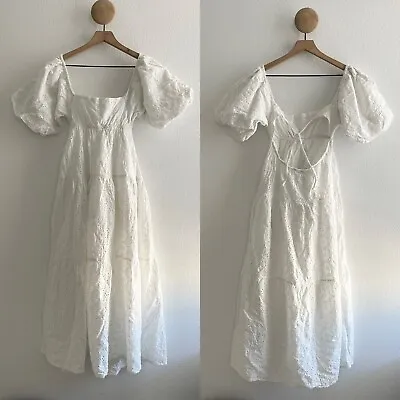 MINKPINK Luna Smock Eyelet White Maxi Dress Size Small • £38.57