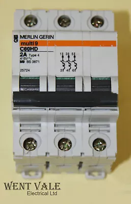 £19.95 • Buy Merlin Gerin Multi 9 - C60H - 2a Type 4 Triple Pole MCB Used