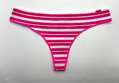 Victoria's Secret Panties NWT Size Medium M PINK White Stripe VS Logo Thong NEW • $8.88