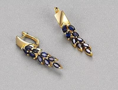 2.00Ct Marquise Lab Created Sapphire Drop Dangle Earrings 14K Yellow Gold Plated • $29.99
