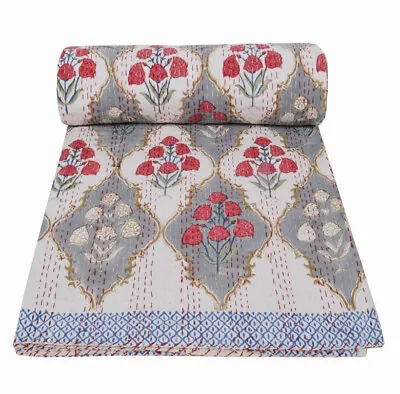 Vintage Kantha Quilt Indian Handmade Throw Reversible Blanket Bedspread Cotton • $45.99