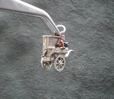 Barrel Organ & Monkey Vintage Sterling Silver  Enamel Charm Pendant 3.3g ~Moves • $64.50