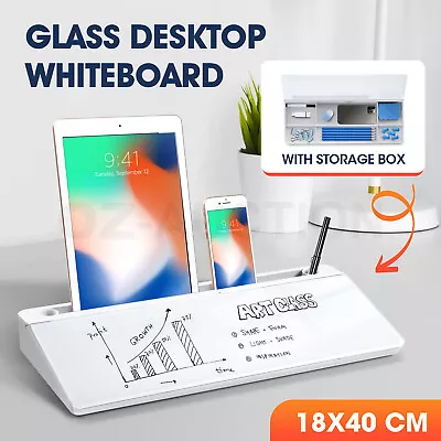 Glass Desktop Whiteboard Organiser Dry Erase White Board Memo Note Pad Computer • $35.95