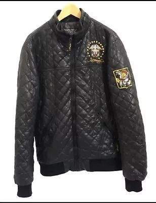 ED HARDY By Christian Audigier Black Men's Quilted Padded Jacket UK Large • £120