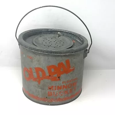 Vintage Old Pal/Woodstream Galvanized Floating Minnow Pail Bucket & Bait Can • $35.99