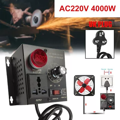 AC 220V 4000W Variable Voltage Regulator Speed Motor Fan Control Controller Tool • £16.99