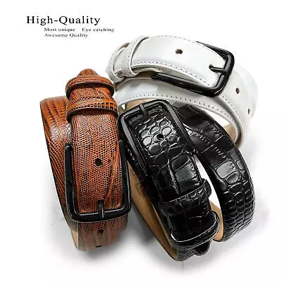 Men's Dress Belt Black Buckle Italian Calfskin Genuine Leather Belt 1-1/8  Wide • $34.95