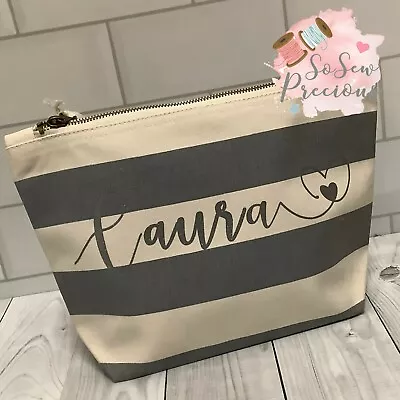 Personalised Nautical Stripe Accessories Bag Pink Blue Or Grey • £13.50