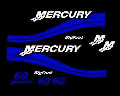 9pc Outboard Decal Kit Fits MERCURY 60HP Bigfoot Boat Fishing Cowling Blue M60 • $36.95