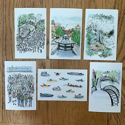 Set Of 6 London Art Postcard By David Gentleman Canals -Locks -Barges - New • £7.99