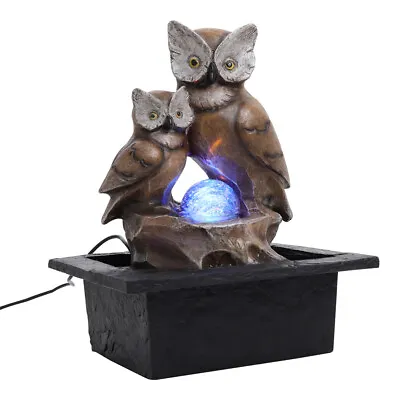 £23.95 • Buy Owl Water Feature Fountain Electric LED Rotating Ball Statue Garden Home Decor