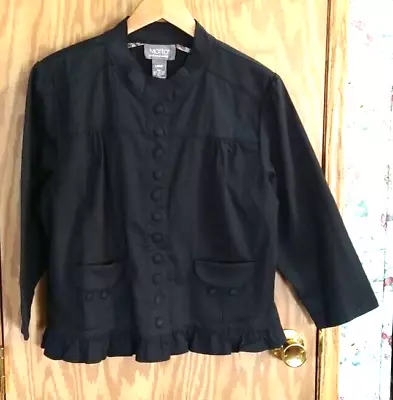 Motto Women's Black Snap Button Ruffle Hem Lightweight Coat Jacket SZ LG NEW • $25