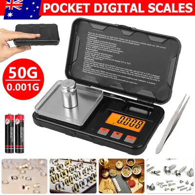 Mini Pocket Scales 50g 0.001g Electronic Digital Jewellery Gold Pans Micro Small • $21.19