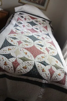 Vtg JC Penney Home Collection DAYBED COVER Quilted Country Floral Off White • $44.88