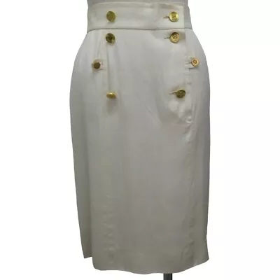 Chanel Skirt Knee Length Coco-Cola Gold Button White Women's Size 36 • £305.72