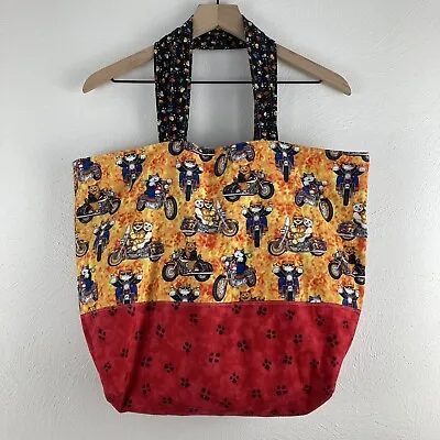 Handmade Cat Lover Motorcycle Tote Bag Hand Sewn Lined Satchel Purse Bikers • $12.97