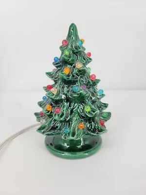 Vtg 2 Piece Mold Ceramic Christmas Tree 7” Light Up Table Top Mini Small • $49.95