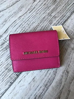New Michael Kors Jet Set Travel Leather Card Case ID Key Holder Ultra Pink • $59