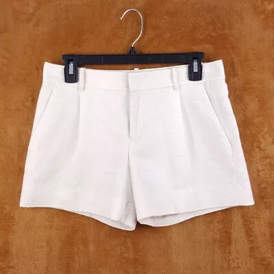 VINCE Womens Shorts Size 2 Cream Pleated Cotton Linen Blend Twill Pockets • $24.88