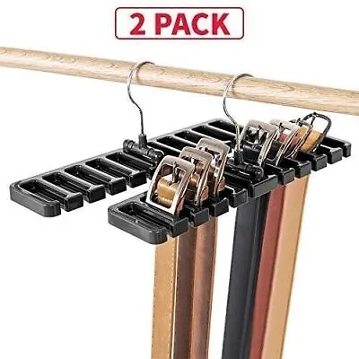 2PCS Tie Rack Hanger Belt Holder Hook Closet Organizer Storage Rotating Black UK • £6.75