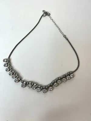 Lia Sophia 16  Silver Tone Necklace Round Crystal Stones Adjustable • $6.25