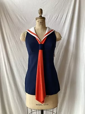 Vtg 70’s Nautical Sailor Tie Tunic Top Shirt Handmade S/M Red White Blue • $38