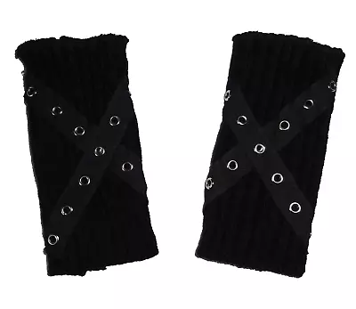 Vtg Y2k Goth Black Grommet Zipper Hand Warmers Fingerless Gloves Hot Topic Nwot • $28.95