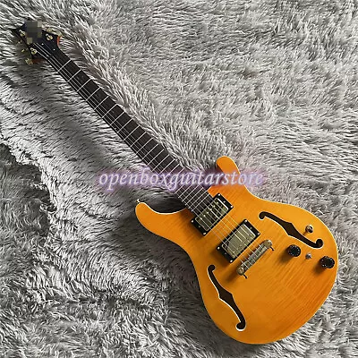 Yellow Flame Maple Top Electric Guitar Semi Hollow Body Mahogany Body HH Pickup • $220