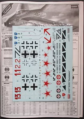 Academy 1/48th Scale Focke Wulf TA 183 - Decal Sheet From Kit No. 12327 • $14.99