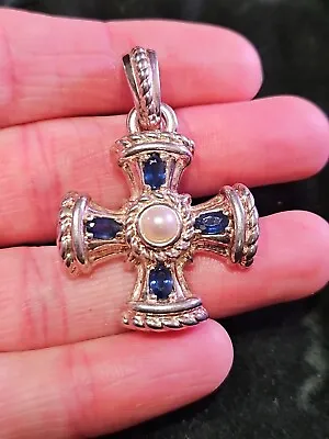 Beautiful Judith Ripka Sterling Silver Sapphire Pearl  Maltese Cross • $74.99