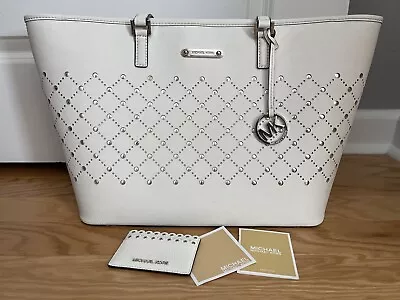 Michael Kors White Studded Large Purse Tote Bag Hand Bag W/Matching Card Holder • $150