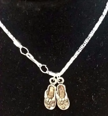 £3.95 • Buy 0043 - 16  Silver Plated Necklace With Tibetant Silver Flip Flops Sandals Shoes
