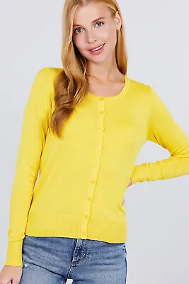 $14.83 • Buy Women's Round Neck Button Down Long Sleeve Soft Knit Fitted Sweater Cardigan