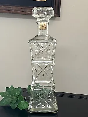 Vintage Tall Liquor Bottle Decanter Stars Impressed 11.5”…3x3” Square Cork Lid • $15