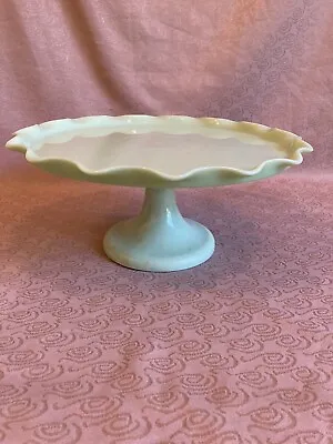 $29.99 • Buy Vintage Green Jadeite Glass Pedestal Cake Plate Scalloped Edge