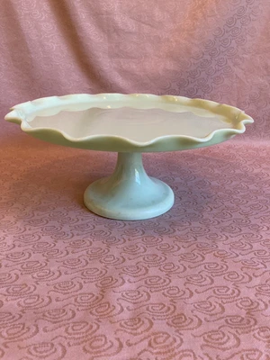 $29.99 • Buy Vintage Green Jadeite Glass Pedestal Cake Plate Scalloped Edge