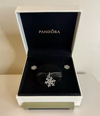 Genuine Pandora Winter Kiss Snowflake Earrings Studs & Necklace Pendant  • $54.99