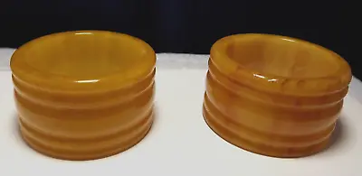 Vintage Pair  Bakelite Marbled Butterscotch Ribbed Napkin Rings • $18