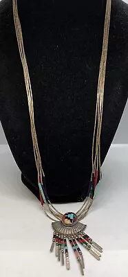 VTG QT Southwest Liquid Sterling Silver 5 Strand Multi Stone Pendant Necklace 24 • $63.99